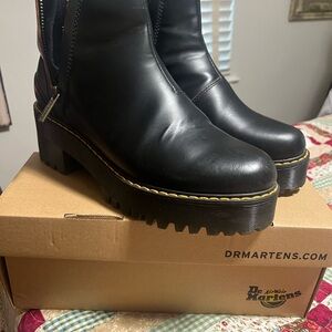 Dr. Martens Black Combat Boots with Yellow Stitching